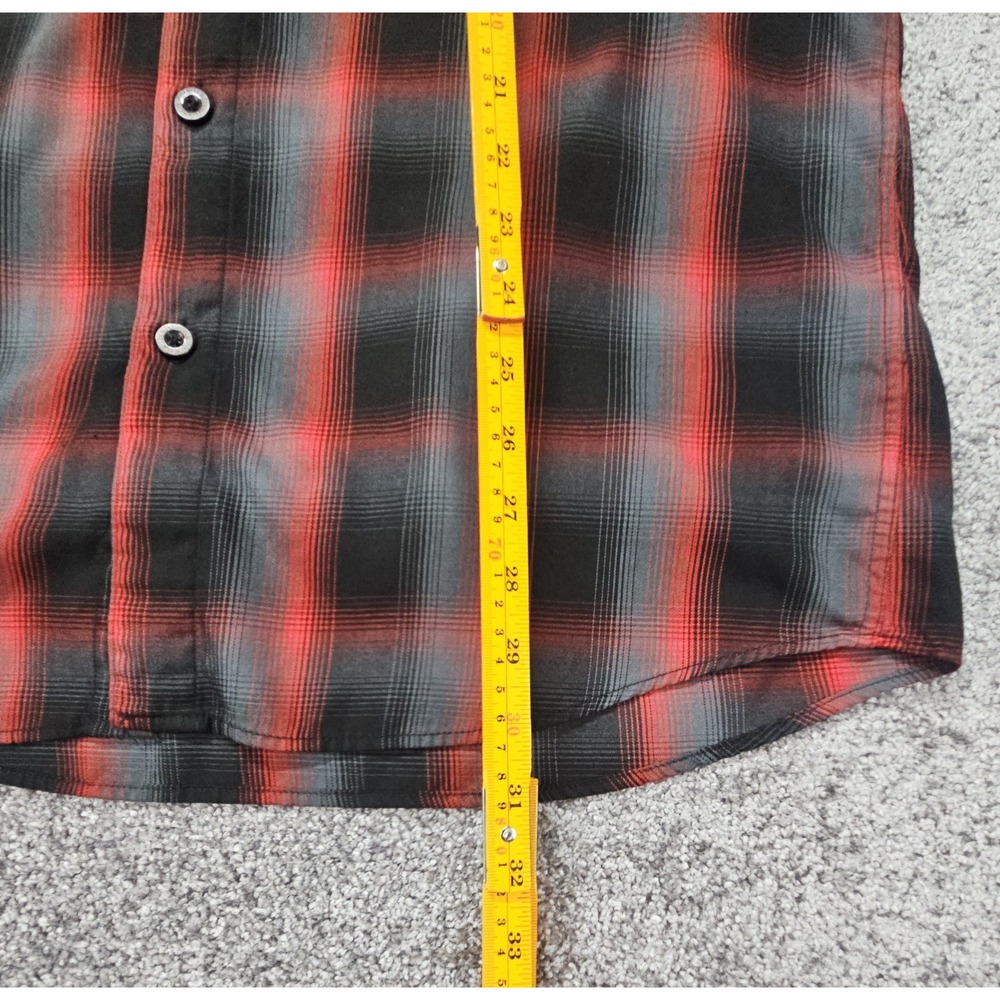 Dixxon Corazon Men's Medium Plaid Button Up Shirt Red Black Bamboo Western - Picture 7 of 9